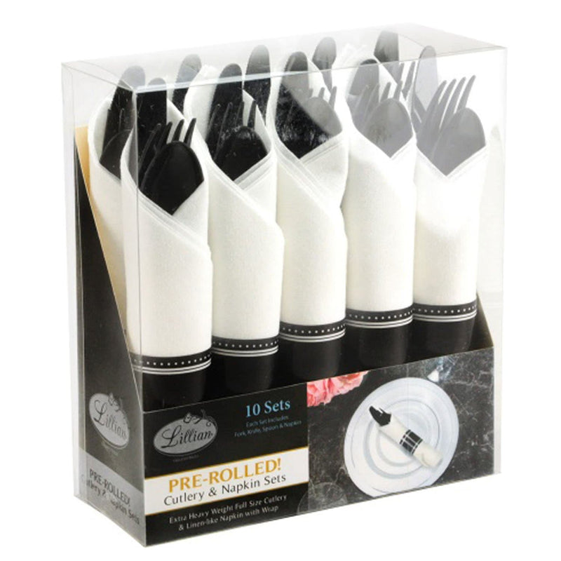 Load image into Gallery viewer, Pre-Rolled Cutlery And Napkin Black Set Tablesettings Lillian
