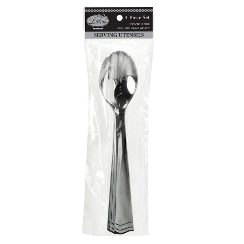 Load image into Gallery viewer, Serving Set two 2 spoons and one 1 fork Silver 10&quot; Tablesettings Lillian
