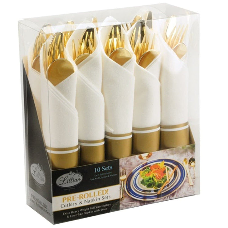 Load image into Gallery viewer, Pre-Rolled Cutlery And Napkin Set Gold Tablesettings Lillian
