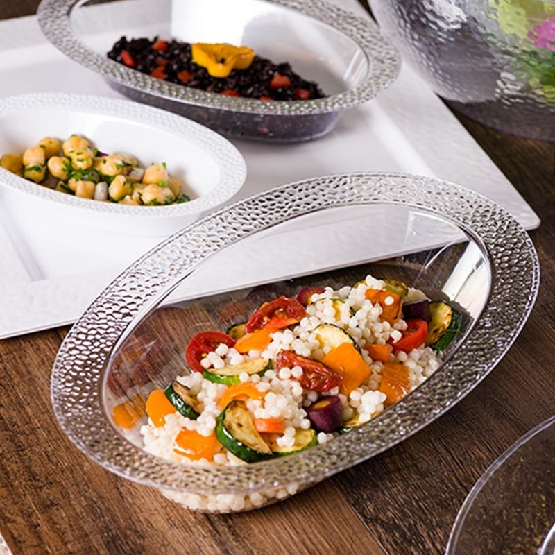 Load image into Gallery viewer, Lillian Tablesetting Pebbled Plastic Oval Serving Bowl Clear 15 oz Serverware Lillian
