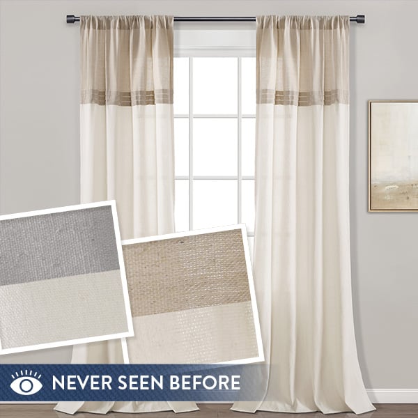 Farmhouse Faux Linen Colorblock Curtain Panel Set, Pick Your Color General Decor Steals