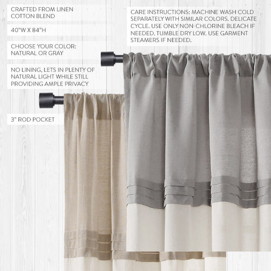 Farmhouse Faux Linen Colorblock Curtain Panel Set, Pick Your Color General Decor Steals