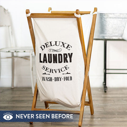 Deluxe Laundry Wood and Canvas Hamper General VIP