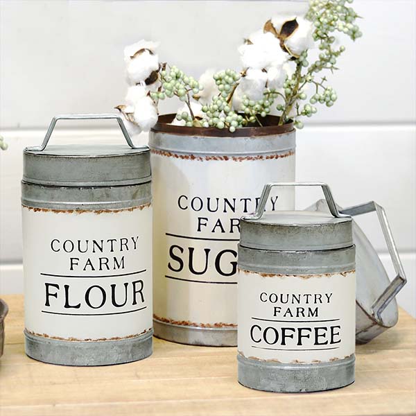 Country Farm Metal Canisters, Set of 3 General VIP