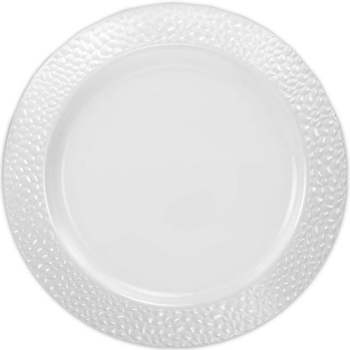 Pebbled Plastic Dinner Plate White Rim 10.25