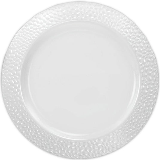 Pebbled Plastic Dinner Plate White Rim 10.25" Elegant Plates Lillian