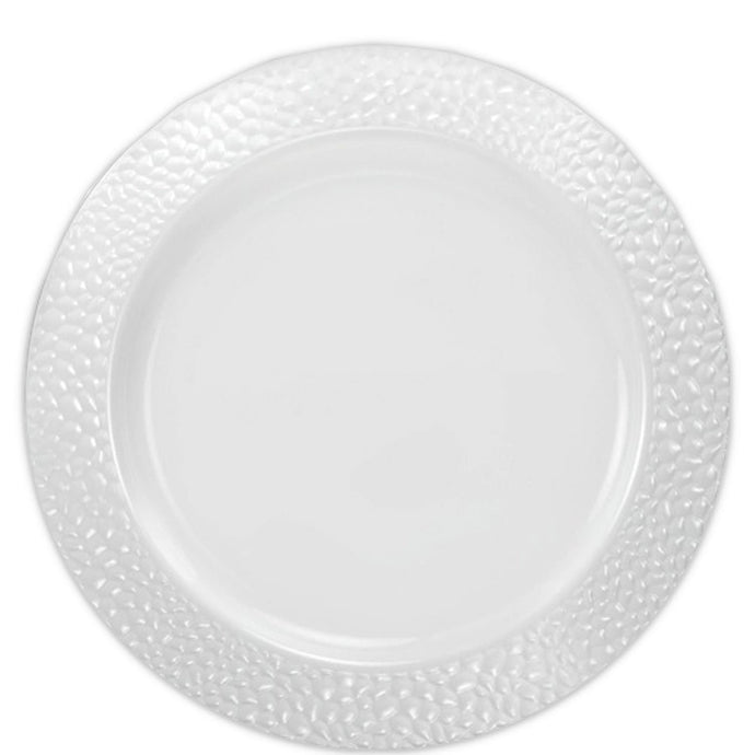 Pebbled Plastic Dinner Plate White Rim 9