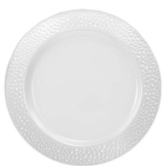 Pebbled Plastic Dinner Plate White Rim 9" Elegant Plates Lillian