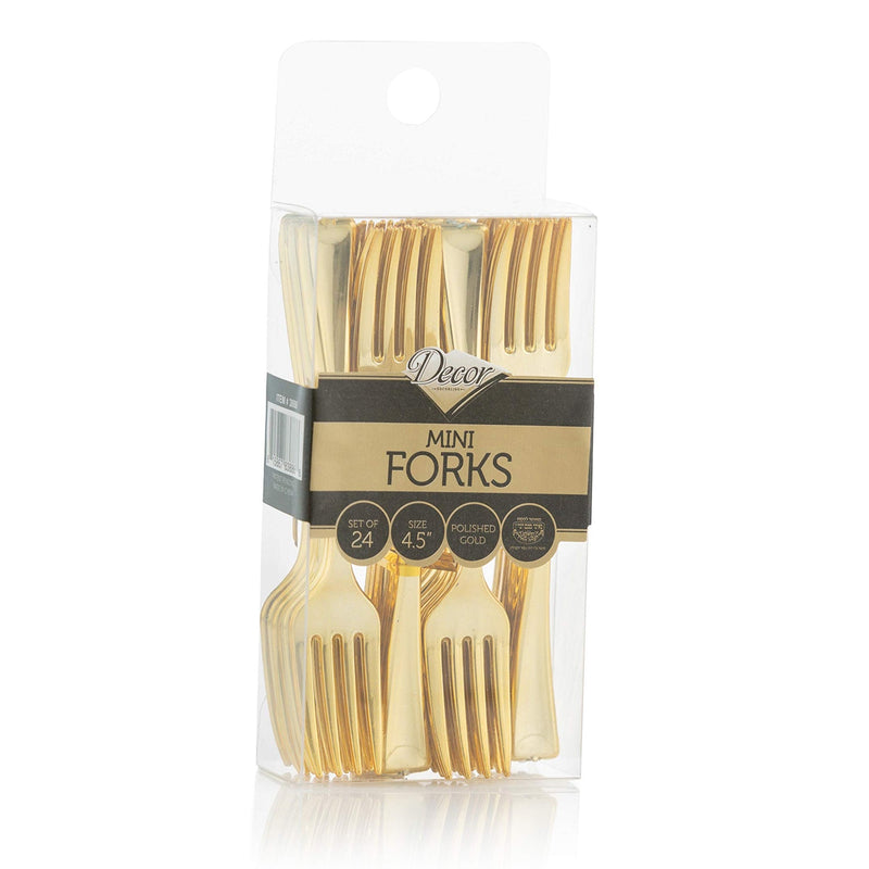 Load image into Gallery viewer, Gold Mini Plastic Forks 4.5&quot; Serverware Decorline
