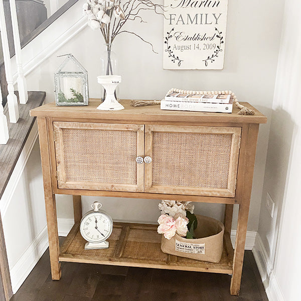 Wood and Rattan Storage Table General ABH