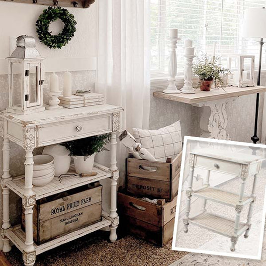 European Country Whitewashed Accent Table with Drawer General ABH