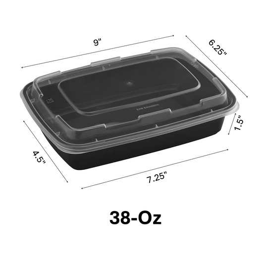 *BULK* 38oz. Black Rectangular Meal Prep / Bento Box Containers with Lids Food Storage & Serving VeZee