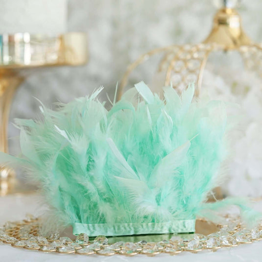 39" Mint Real Turkey Feather Fringe Trim With Satin Ribbon Tape Decorations PROstorez Default Title