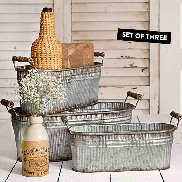 Rustic Bins with Wood Handles, Set of 3 General CT