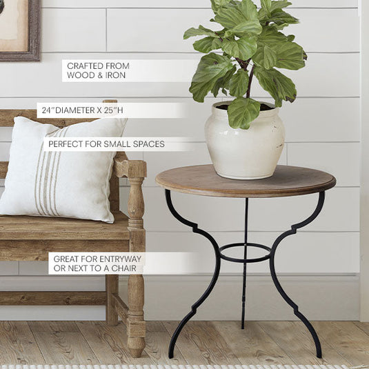 Round Wood with Metal Side Table | Refined Classic General ABH