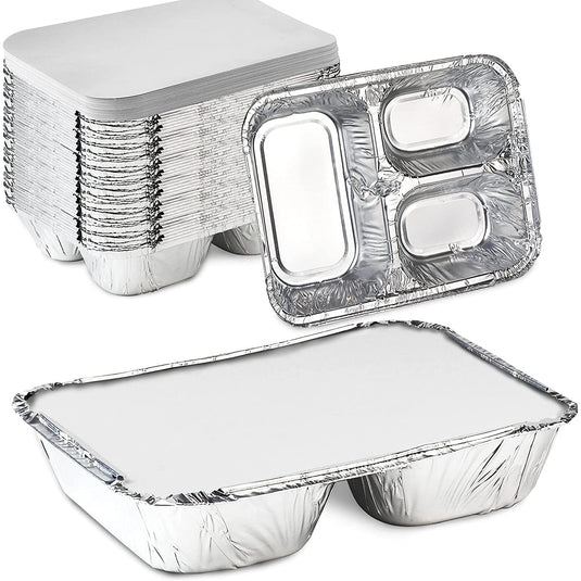 Disposable 3 Compartment Aluminum Dinner Foil Pan/Tray with Board Lids Disposable VeZee