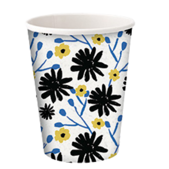 Floral Indigo 12oz Paper Cups Disposable Cups Nicole Home Collection