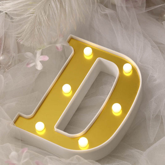 3D Marquee Letter "D" Warm White 6 LED Lights Gold - Chic Light-Up Decor for Events 6" LED PROstorez Default Title