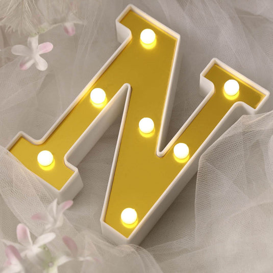 3D Marquee Letter "N" Warm White 7 LED Lights Gold - Chic Light-Up Decor for Events 6" LED PROstorez Default Title