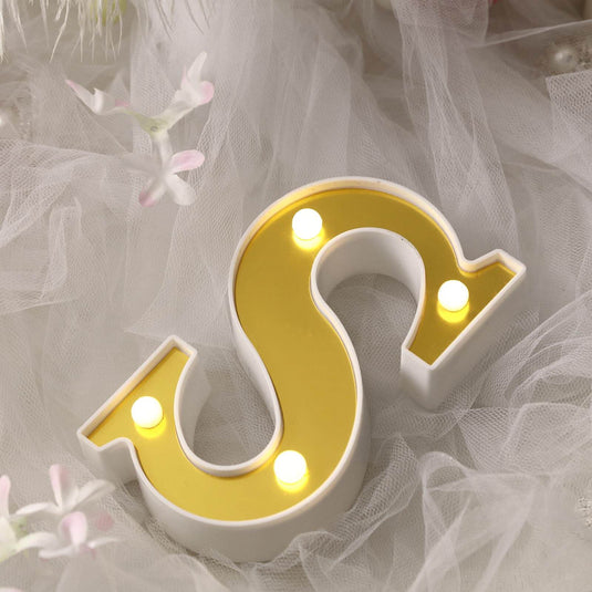 3D Marquee Letter "S" Warm White 4 LED Lights Gold - Chic Light-Up Decor for Events 6" LED PROstorez Default Title