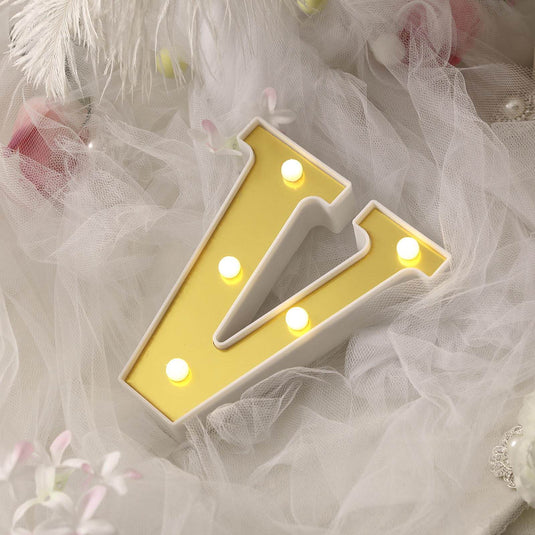 3D Marquee Letter "V" Warm White 5 LED Lights Gold - Chic Light-Up Decor for Events 6" LED PROstorez Default Title