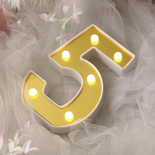 3D Marquee Number "5" Warm White 6 LED Lights Gold - Stylish Light-Up Accent for Events 6" LED PROstorez Default Title