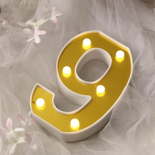 3D Marquee Number "9" Warm White 6 LED Lights Gold - Stylish Light-Up Accent for Events 6" LED PROstorez Default Title