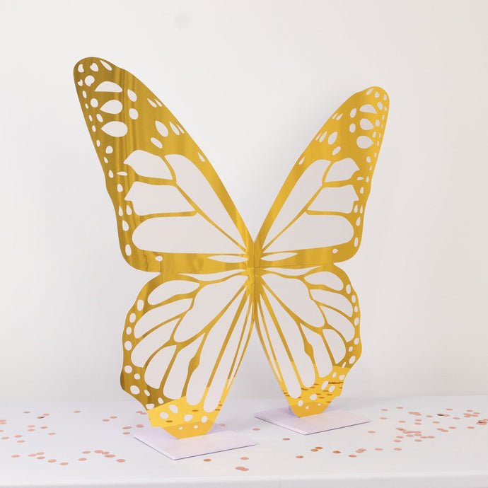 3ft Large Butterfly Party Props Decor, White and Gold Butterfly Foamboard Stand Backdrops HIER_5100