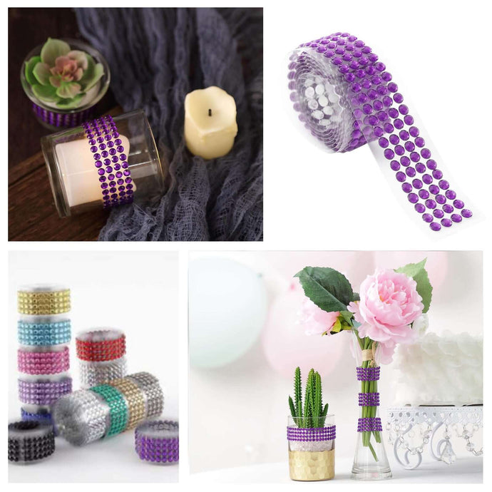 3ft Purple Stick-On Rhinestone Tape, DIY Self Adhesive Diamond Gemstone Stickers Decorations HIER_9520 Default Title