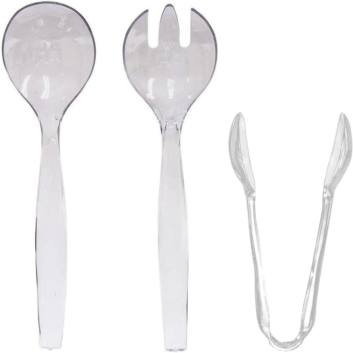 Plastic Serving Utensils, Heavy Duty Clear Disposable Utensils, Set of 3 Each in One, 9 Pieces Serverware Vezee