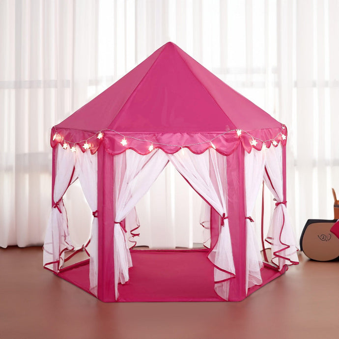 4.5Ft Pink Princess Castle Play House Tent with Star LED Garlands and Carry Bag Furniture HIER_A400