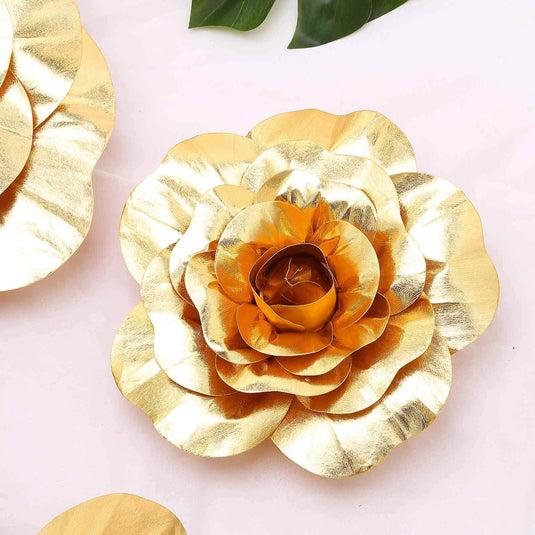 4 Pack 12" Large Metallic Gold Real Touch Artificial Foam DIY Craft Roses Craft Flowers PROstorez Default Title