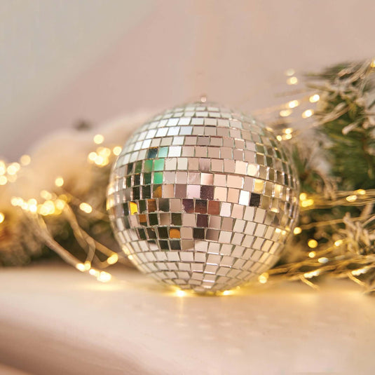 4 Pack 4" Silver Foam Disco Mirror Ball With Hanging Strings, Holiday Christmas Ornaments Decorations HIER_9900 Default Title