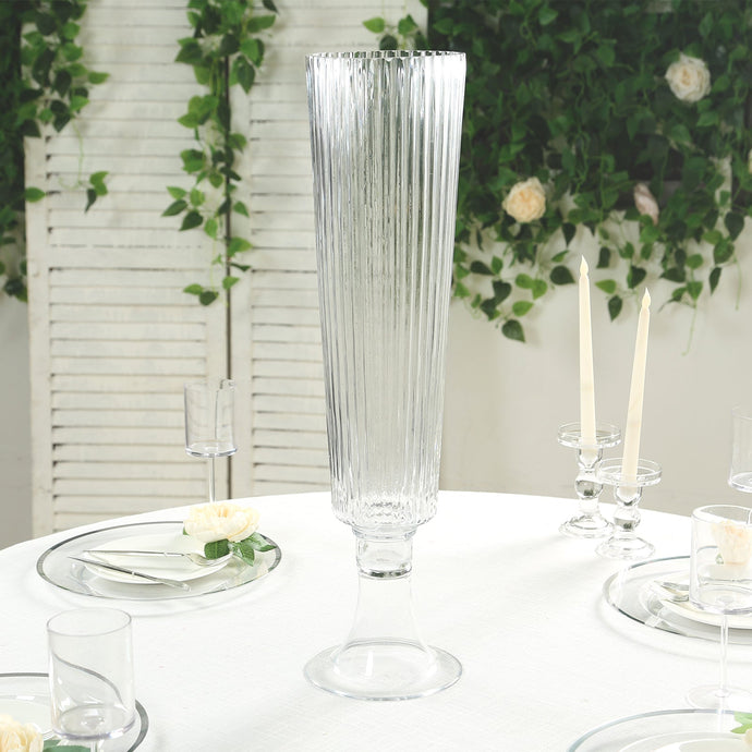 4-Pack Glass Trumpet Vases Ribbed Design Clear - Durable Flower Centerpieces for Events 26