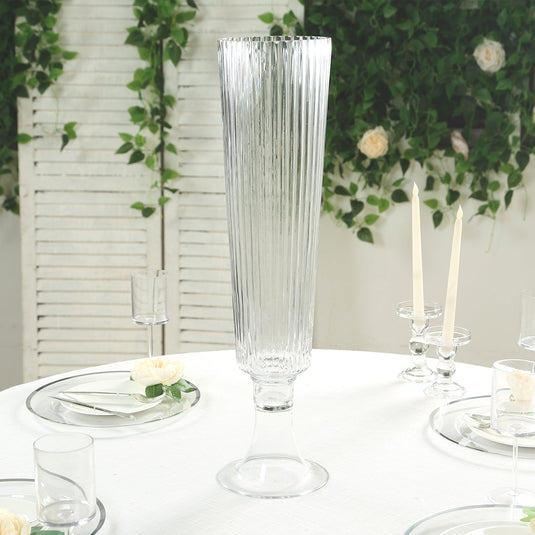 4-Pack Glass Trumpet Vases Ribbed Design Clear - Durable Flower Centerpieces for Events 26" Centerpieces HIER_7310