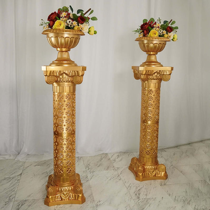 4 Pack Gold Crafted Venetian Inspired Pedestal Stand Plant Pillar - 40