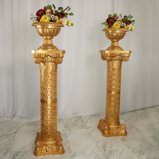 4 Pack Gold Crafted Venetian Inspired Pedestal Stand Plant Pillar - 40