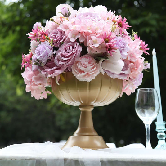 4-Pack Metal Compote Pedestal Bowl Flower Vases in Grecian Urn Style Gold - Refined Floral Wedding Table Centerpieces 8.5" Centerpieces HIER_7320