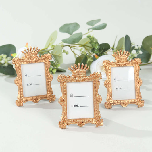 4-Pack Picture Frames Gold Resin Vintage Crown Design Rectangle - Mini Photo Frame Wedding Place Card Holders & Party Favors 4.5