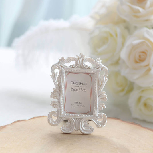 4-Pack Picture Frames White Resin Vintage Baroque Design Rectangle - Mini Photo Frame Wedding Place Card Holders & Party Favors 4