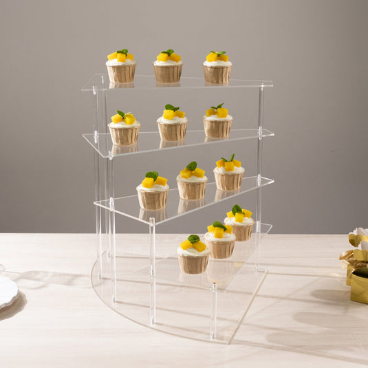 4-Tier Acrylic Cupcake Display Stand Clear Spiral Stairway Design - Stylish Reusable Multi Level Serving Tray Organizer Shelf Riser for Dessert Perfume Retail Jewelry & Collectibles 17" Cake Stands HIER_7520