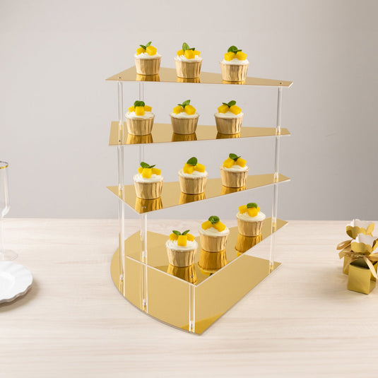 4-Tier Acrylic Cupcake Display Stand Gold Spiral Stairway Design - Stylish Reusable Multi Level Serving Tray Organizer Shelf Riser for Dessert Perfume Retail Jewelry & Collectibles 17" Cake Stands HIER_7520