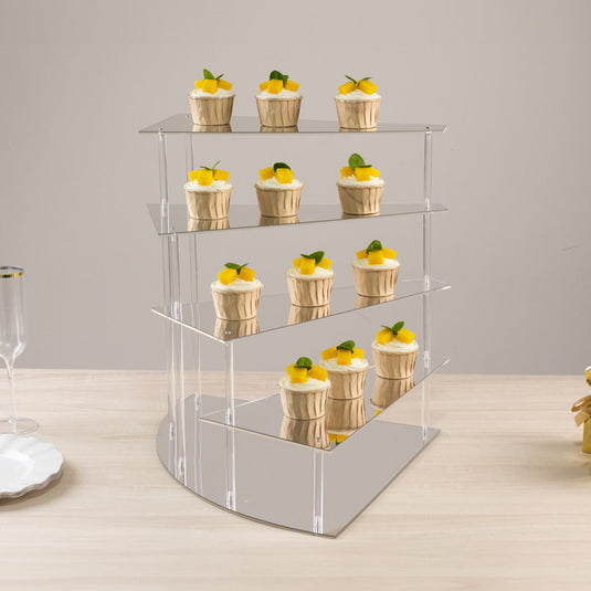 4-Tier Acrylic Cupcake Display Stand Silver Spiral Stairway Design - Stylish Reusable Multi Level Serving Tray Organizer Shelf Riser for Dessert Perfume Retail Jewelry & Collectibles 17" Cake Stands HIER_7520