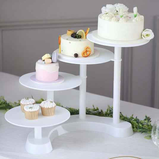 4-Tier Plastic Cake Stand with Half Moon Base White - Space Saving Multi-layer Cupcake Holder Dessert Tower for Weddings Tea Parties & Home Gatherings 17" Cake Stands HIER_7520 Default Title