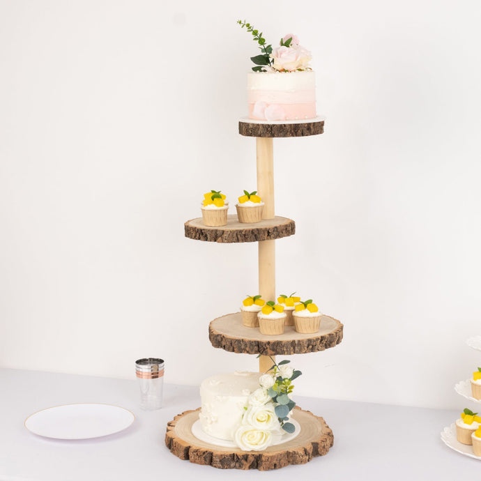 4-Tier Wooden Cupcake Tower Stand Rustic Natural Wood Slice Design - Farmhouse Style Dessert Display 29