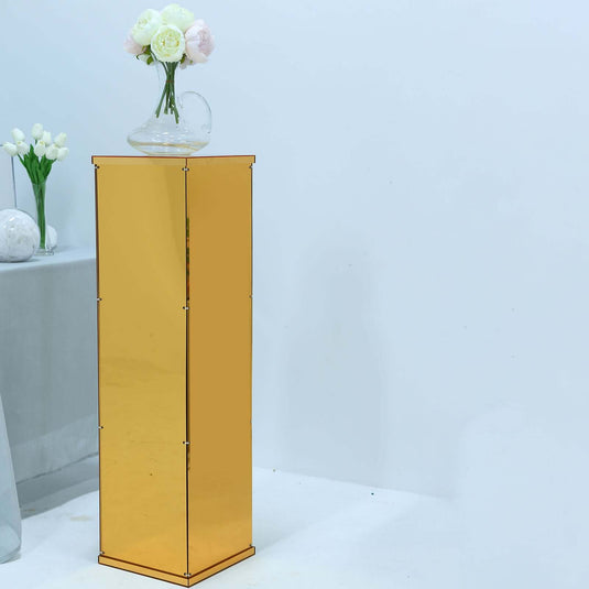 40" Floor Standing Gold Mirror Finish Acrylic Display Box, Pedestal Riser with Interchangeable Lid and Base Decorations PROstorez Default Title