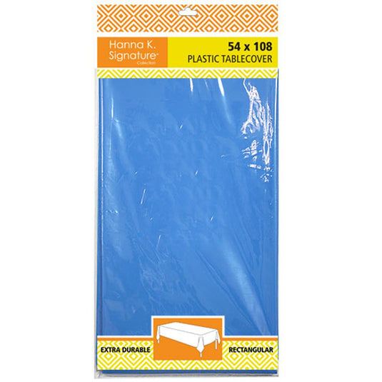 Disposable Plastic Premium Tablecloth Heavyweight Rectangle Medium Blue 54" x 108" Tablesettings VeZee