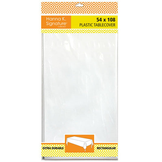 Disposable Plastic Premium Tablecloth Heavyweight Rectangle White 54" x 108" Tablesettings VeZee