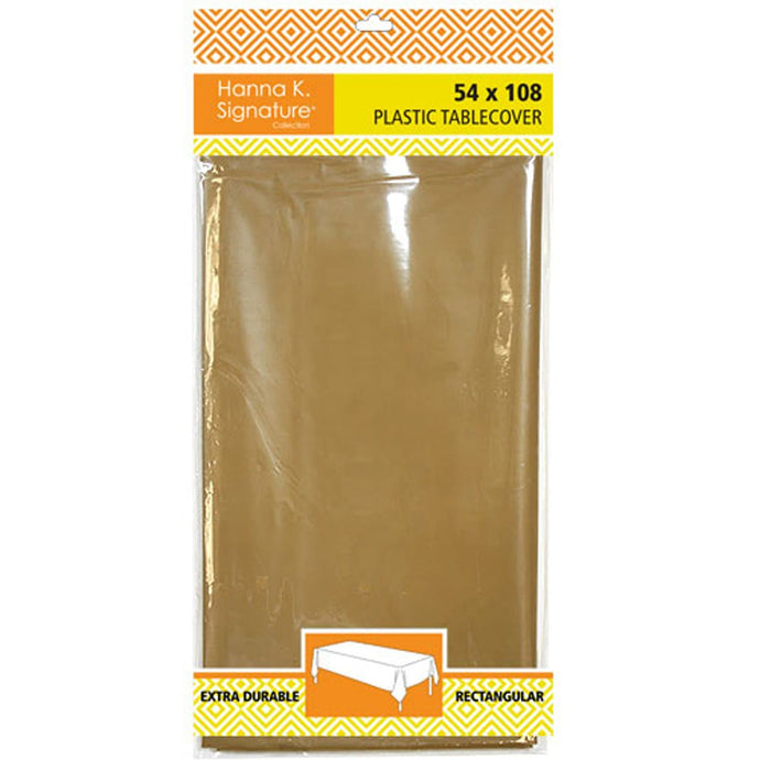 Disposable Plastic Premium Tablecloth Heavyweight Rectangle Gold 54