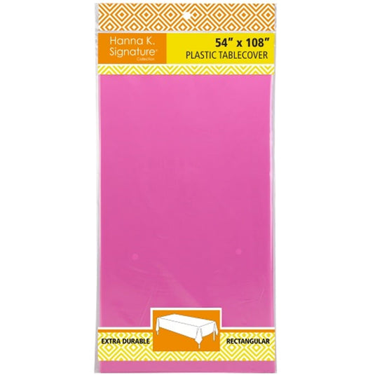 Disposable Plastic Premium Tablecloth Heavyweight Rectangle Hot Pink 54